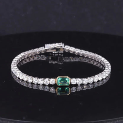 Lab Grown Emerald & Moissanite Tennis Bracelet | Lady Estere Jewellery | Worldwide 14K 18K Solid Gold Lab-Grown Diamond White Yellow Rose