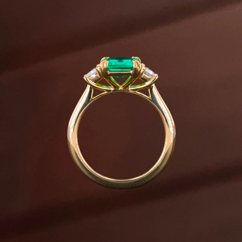 Lab Grown Emerald Trilogy Step Cut Ring (Solid gold) | Lady Estere Jewellery | Worldwide 14K 18K Solid Gold Diamond Moissanite White Yellow