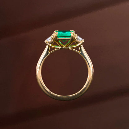 Lab Grown Emerald Trilogy Step Cut Ring (Solid gold) | Lady Estere Jewellery | Worldwide 14K 18K Solid Gold Diamond Moissanite White Yellow