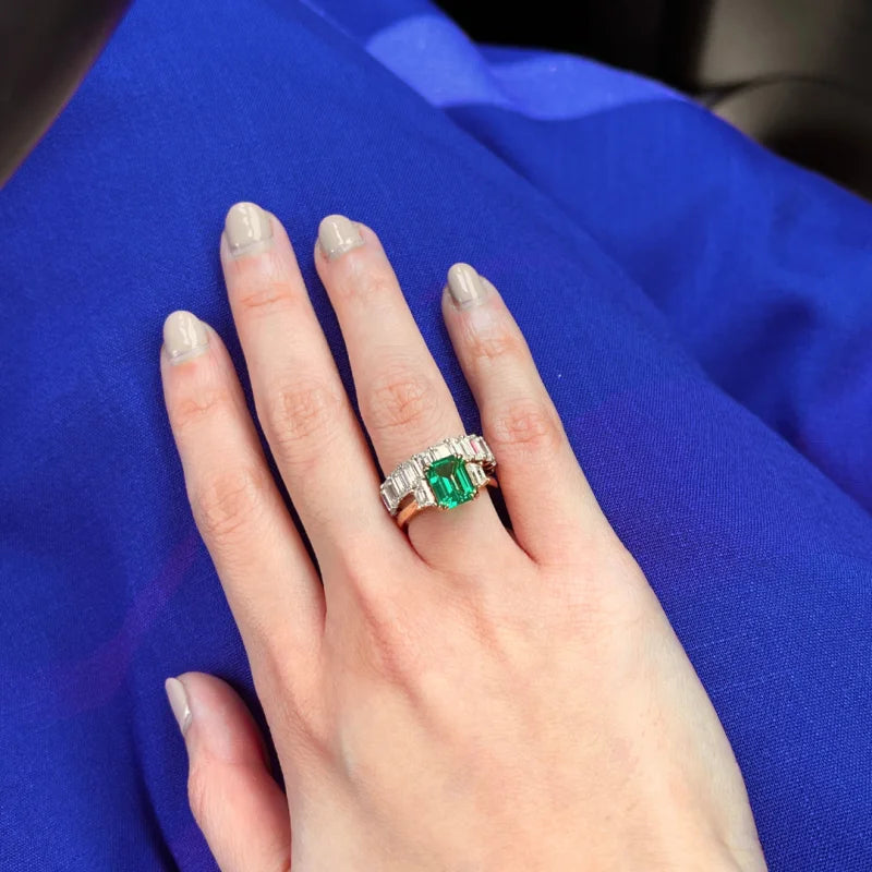 Lab Grown Emerald Trilogy Step Cut Ring (Solid gold) | Lady Estere Jewellery | Worldwide 14K 18K Solid Gold Diamond Moissanite White Yellow