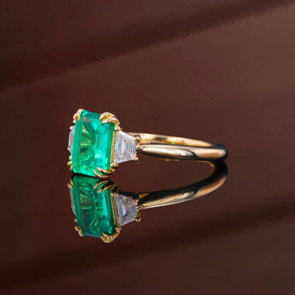 Lab Grown Emerald Trilogy Step Cut Ring (Solid gold) | Lady Estere Jewellery | Worldwide 14K 18K Solid Gold Diamond Moissanite White Yellow