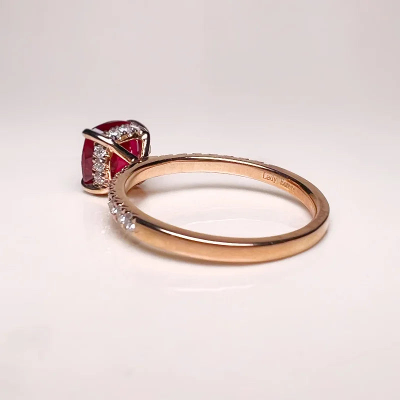 Lab-Grown Ruby & Diamond Engagement Ring | Lady Estere Jewellery | Worldwide Shipping 14K 18K Solid Gold Moissanite White Yellow Rose SG,