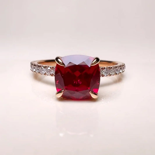 Lab-Grown Ruby & Diamond Engagement Ring | Lady Estere Jewellery | Worldwide Shipping 14K 18K Solid Gold Moissanite White Yellow Rose SG,