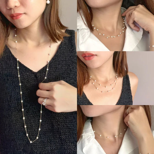Le Blanc | Station Pearl 2 in 1 Necklace (Solid Gold) | Lady Estere Jewellery | Worldwide 14K 18K Solid Gold Lab Grown Diamond Moissanite