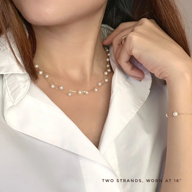 Le Blanc | Station Pearl 2 - in - 1 Necklace (Solid Gold) 2 - in 1 Lady Estere Jewellery 14K 18K Solid Gold Lab - Grown Diamond Moissanite
