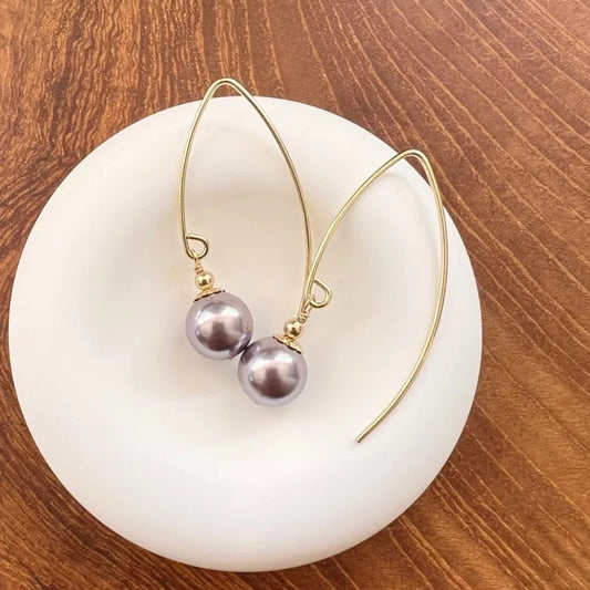 Lila | Purple Pearl Drop Earring Hooks | Lady Estere Jewellery | Worldwide Shipping 14K 18K Solid Gold Lab-Grown Diamond Moissanite White