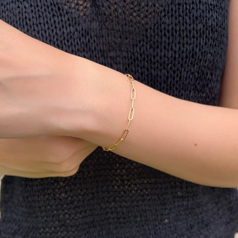 Link | Rose or Yellow Gold Classic Paperclip Bracelet | Lady Estere Jewellery | Worldwide 14K 18K Solid Lab-Grown Diamond Moissanite White