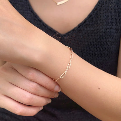 Link | Rose or Yellow Gold Classic Paperclip Bracelet Lady Estere Jewellery Worldwide 14K 18K Solid Lab - Grown Diamond Moissanite White
