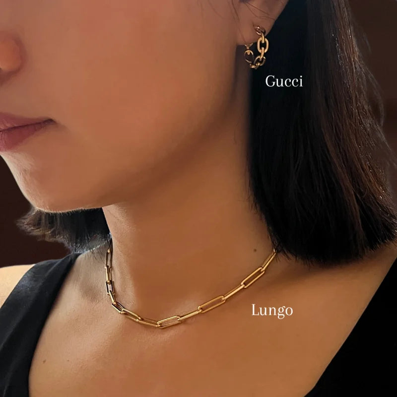 Lungo | Sleek Chain Collar Necklace (Solid gold) | Lady Estere Jewellery | Worldwide 14K 18K Solid Gold Lab - Grown Diamond Moissanite