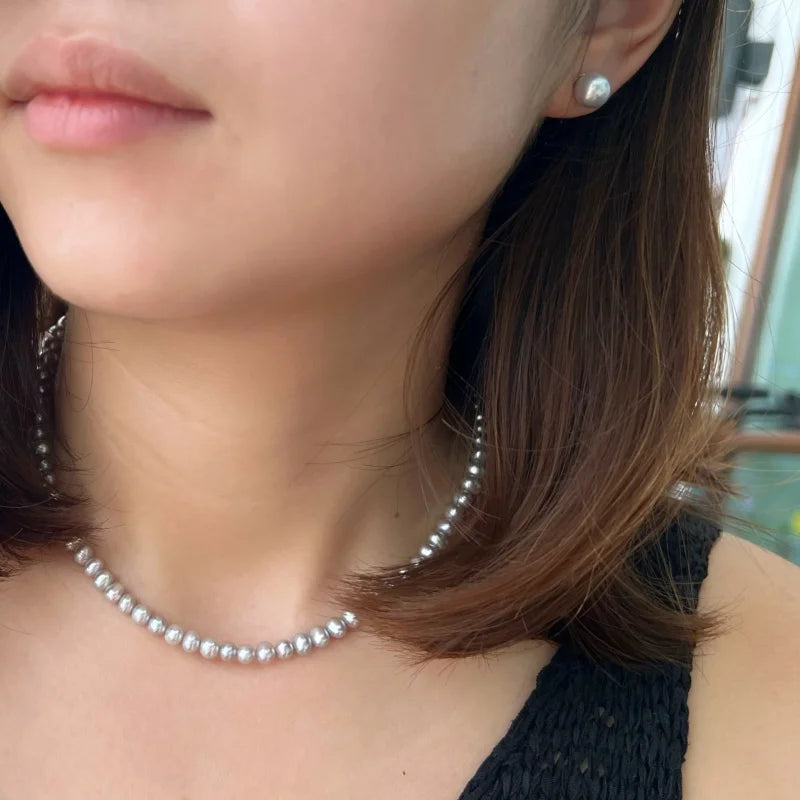 Mini Pearls | 4mm Natural Freshwater Pearl Choker Necklace & Earrings Set | Lady Estere Jewellery 14K 18K Solid Gold Lab-Grown Diamond
