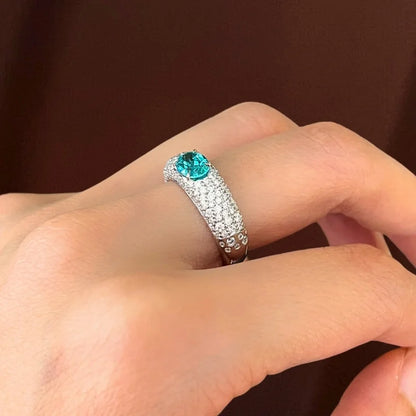 Neo | Lab-Grown Paraiba & Pave Statement Dome Ring (Solid gold) | Lady Estere Jewellery 14K 18K Solid Gold Diamond Moissanite White Yellow