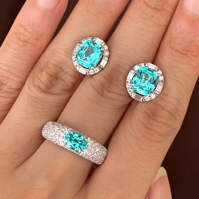 Neo | Lab-Grown Paraiba & Pave Statement Dome Ring (Solid gold) | Lady Estere Jewellery 14K 18K Solid Gold Diamond Moissanite White Yellow