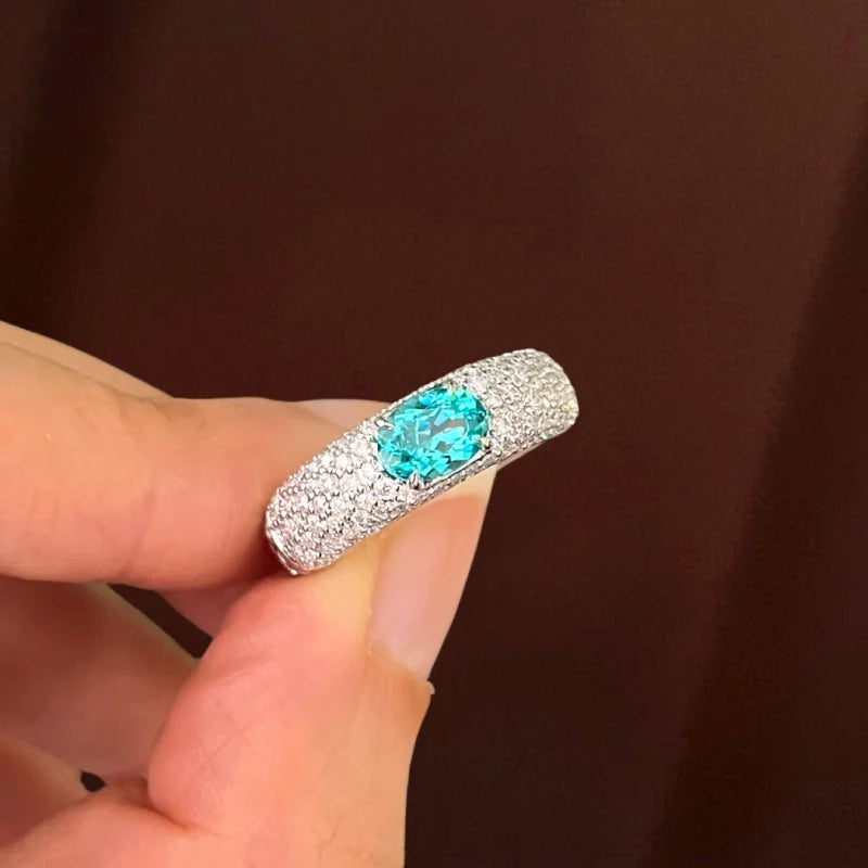 Neo | Lab-Grown Paraiba & Pave Statement Dome Ring (Solid gold) | Lady Estere Jewellery 14K 18K Solid Gold Diamond Moissanite White Yellow