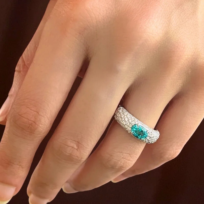 Neo | Lab-Grown Paraiba & Pave Statement Dome Ring (Solid gold) | Lady Estere Jewellery 14K 18K Solid Gold Diamond Moissanite White Yellow