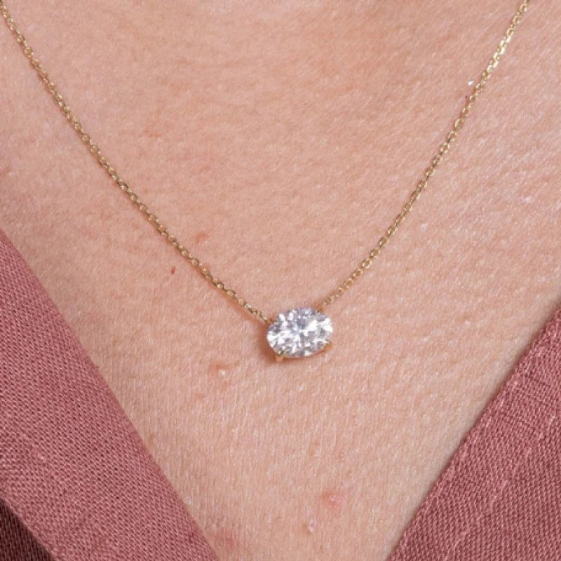 Oval Moissanite Solitaire Necklace (Solid Gold) | Lady Estere Jewellery | Worldwide 14K 18K Solid Gold Lab-Grown Diamond White Yellow Rose