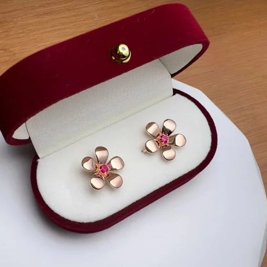 Petale | Flower Earrings in Rose Gold Ruby (Solid Gold) 14K Lab-Grown Singapore Lady Estere Jewellery 18K Solid Diamond Moissanite White