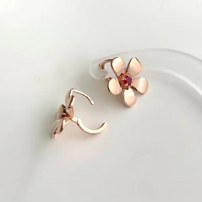 Petale | Flower Earrings with Diamond or Moissanite (Solid Gold) in 14K Rose Gold Lab-Grown Ruby Singapore Lady Estere Jewellery 18K Solid