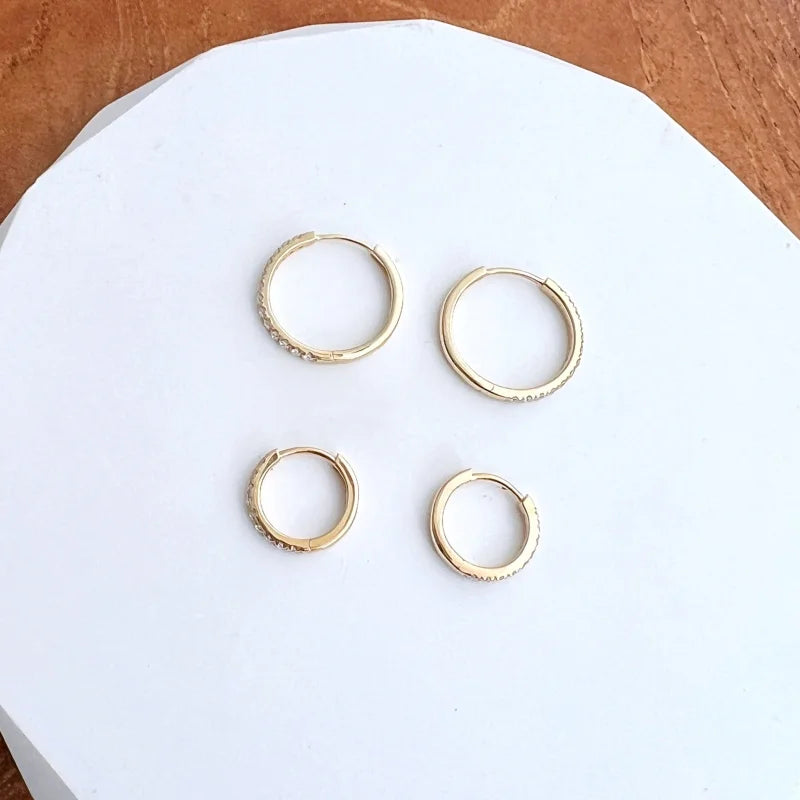 Pillar+ | Pave Diamond Huggie Hoop Earrings (Solid gold) Lady Estere Jewellery 14K 18K Solid Gold Lab-Grown Moissanite White Yellow Rose