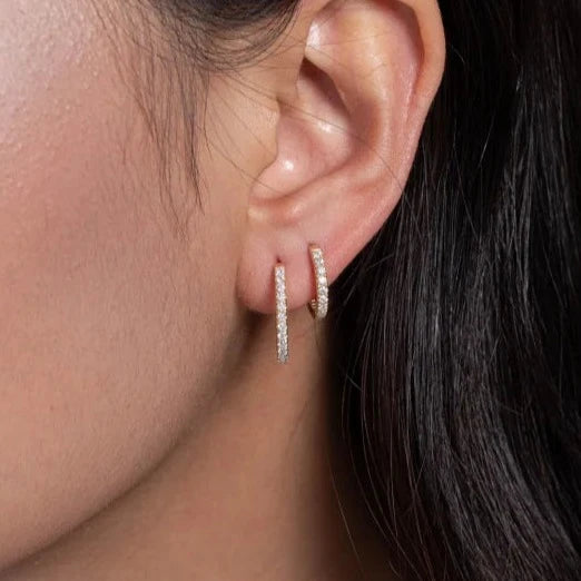 Pillar + | Pave Diamond Huggie Hoop Earrings (Solid gold) Pillar + Lady Estere Jewellery 14K 18K Solid Gold Lab-Grown Moissanite White