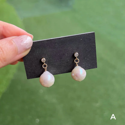 Pompom | Freshwater Baroque CZ Diamond Earrings | Lady Estere Jewellery | Worldwide 14K 18K Solid Gold Lab-Grown Moissanite White Yellow