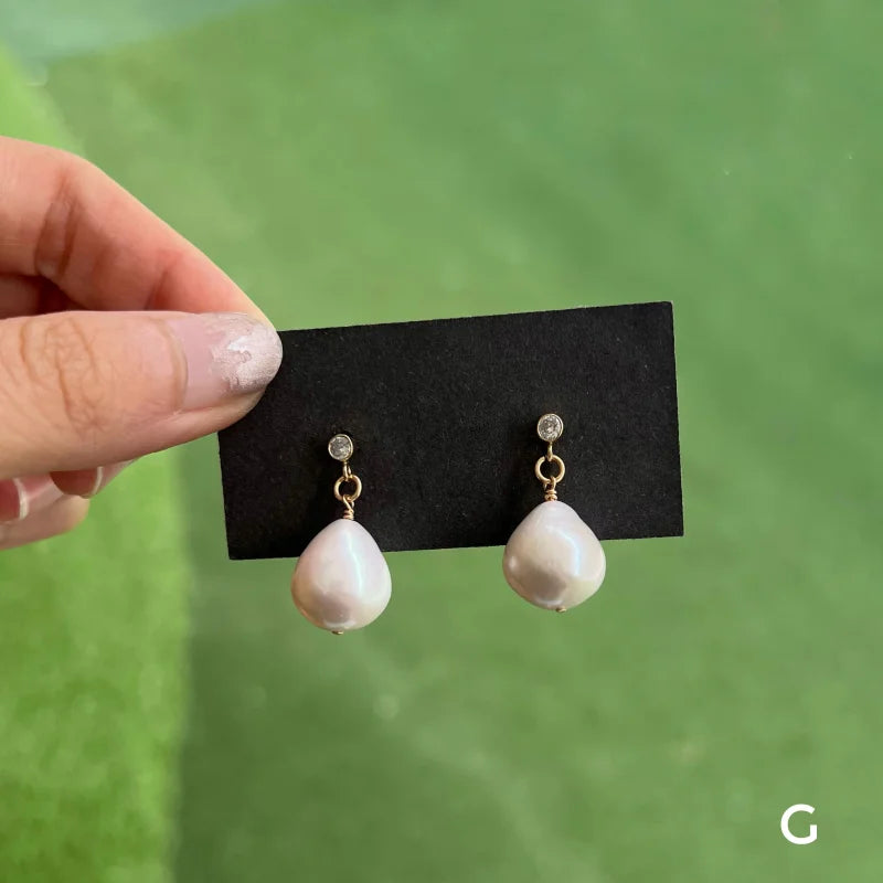 Pompom | Freshwater Baroque CZ Diamond Earrings | Lady Estere Jewellery | Worldwide 14K 18K Solid Gold Lab-Grown Moissanite White Yellow