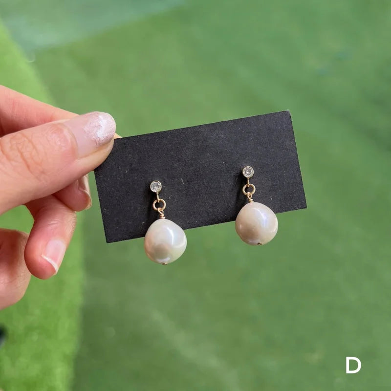 Pompom | Freshwater Baroque CZ Diamond Earrings | Lady Estere Jewellery | Worldwide 14K 18K Solid Gold Lab-Grown Moissanite White Yellow