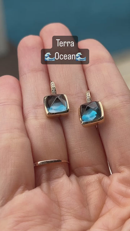 Terra-Ocean | London Blue Topaz Earrings (Solid Gold)