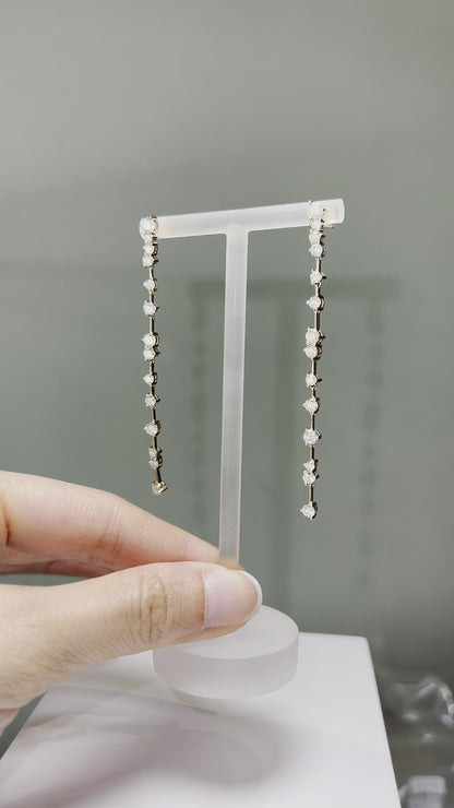Long dangly dangle diamond earring studs wedding 14K solid gold moissanite lab grown