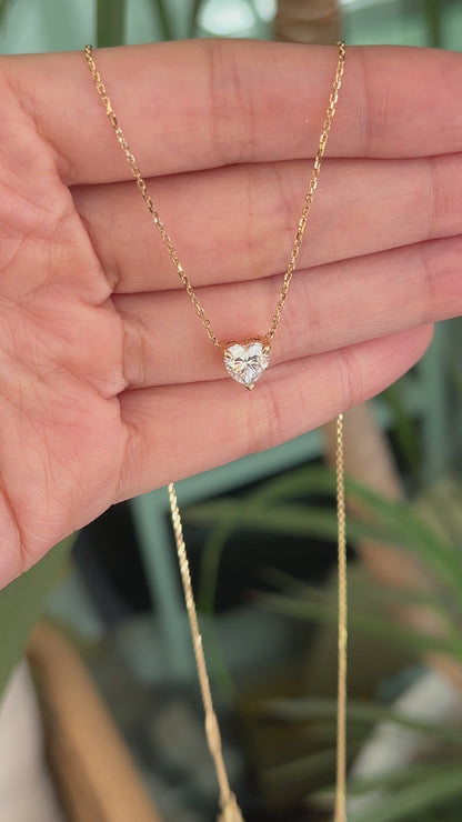 Heart |  Moissanite Solitaire Necklace (Solid gold)