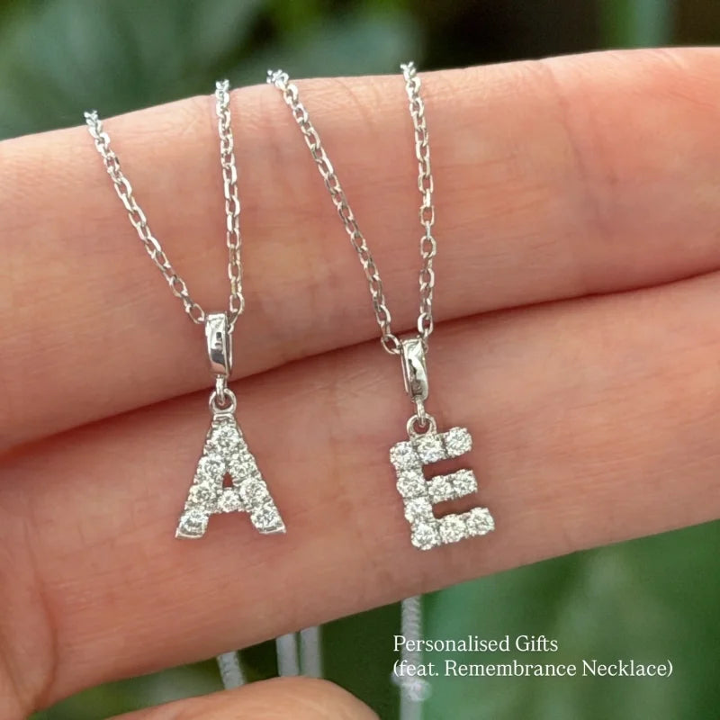 Remembrance | Initial Diamond Necklace (Solid Gold) | Lady Estere Jewellery | Worldwide 14K 18K Solid Gold Lab-Grown Moissanite White
