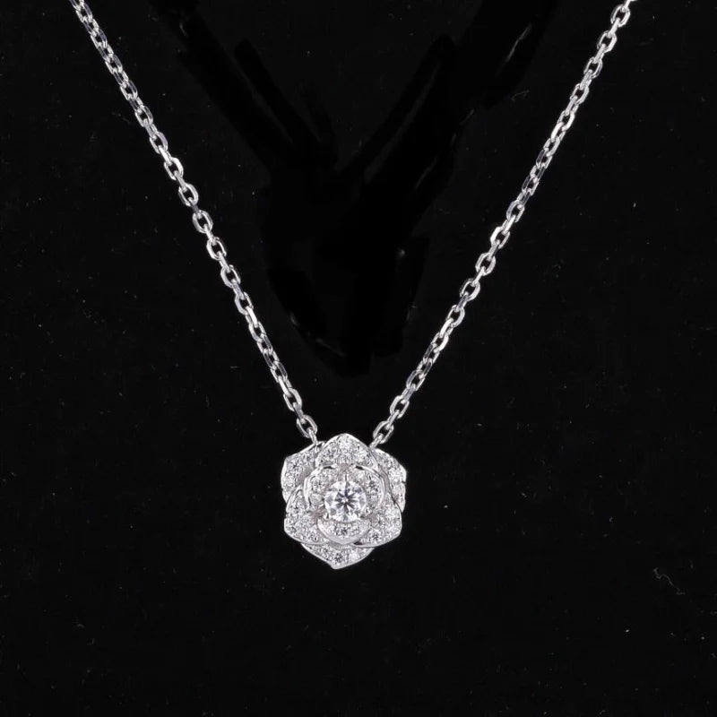 Rose | 3D Floral Diamond Necklace (Solid Gold) | Lady Estere Jewellery | Worldwide 14K 18K Solid Gold Lab-Grown Moissanite White Yellow SG,