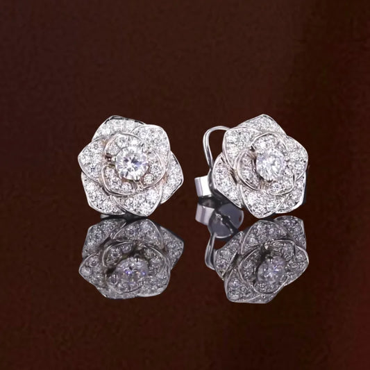 Rose | Floral Diamond Studs (Solid Gold) | Lady Estere Jewellery | Worldwide Shipping 14K 18K Solid Gold Lab-Grown Moissanite White Yellow