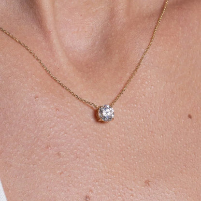 Round | Moissanite Solitaire Necklace (Solid Gold) | Lady Estere Jewellery | Worldwide 14K 18K Solid Gold Lab-Grown Diamond White Yellow