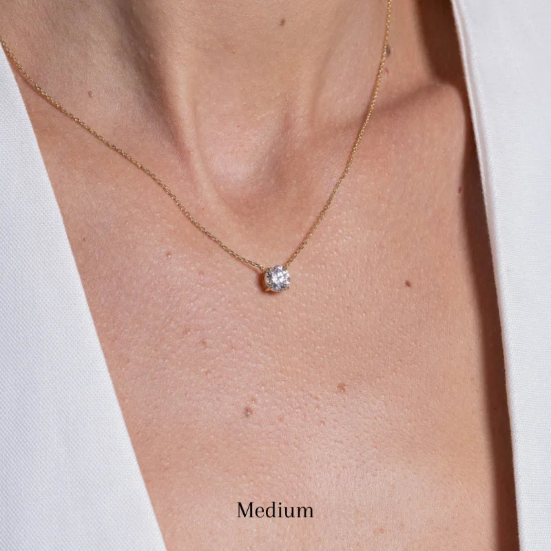 Round | Moissanite Solitaire Necklace (Solid Gold) | Lady Estere Jewellery | Worldwide 14K 18K Solid Gold Lab-Grown Diamond White Yellow
