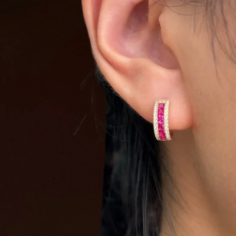 Rowē Ruby | Framed Pavé Hoop Earrings (Solid Gold) | Lady Estere Jewellery | Worldwide 14K 18K Solid Gold Lab-Grown Diamond Moissanite