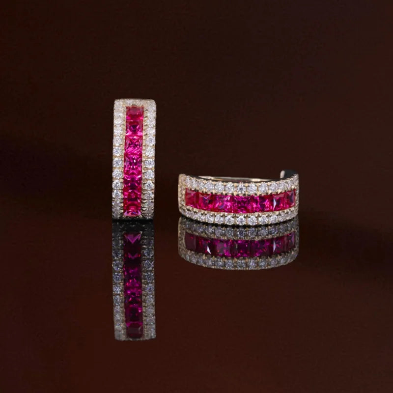 Rowē Ruby | Framed Pavé Hoop Earrings (Solid Gold) | Lady Estere Jewellery | Worldwide 14K 18K Solid Gold Lab-Grown Diamond Moissanite