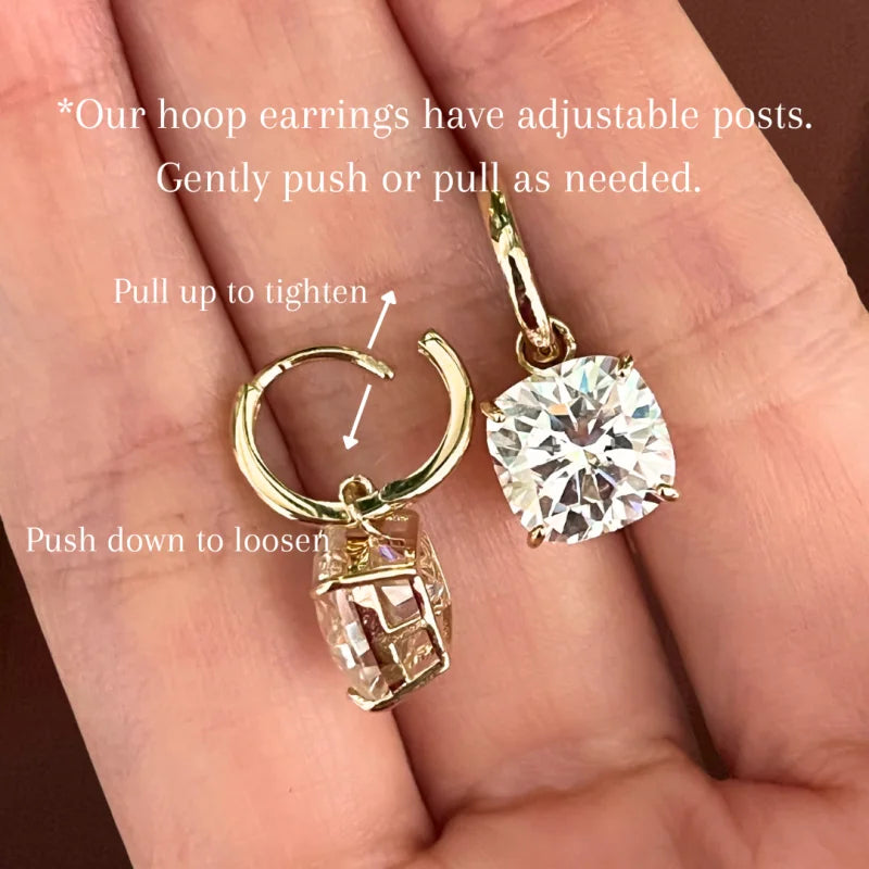 Shanghai | Square Cushion Drop Hoop Earrings (Solid Gold) | Lady Estere Jewellery 14K 18K Solid Gold Lab Grown Diamond Moissanite White