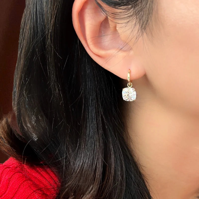 Shanghai | Square Cushion Drop Hoop Earrings (Solid Gold) | Lady Estere Jewellery 14K 18K Solid Gold Lab Grown Diamond Moissanite White