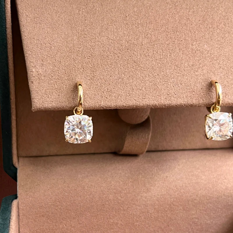 Shanghai | Square Cushion Drop Hoop Earrings (Solid Gold) | Lady Estere Jewellery 14K 18K Solid Gold Lab Grown Diamond Moissanite White