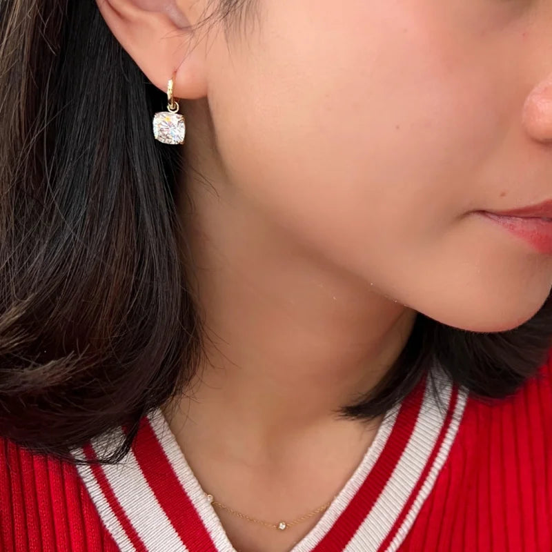 Shanghai | Square Cushion Drop Hoop Earrings (Solid Gold) | Lady Estere Jewellery 14K 18K Solid Gold Lab Grown Diamond Moissanite White