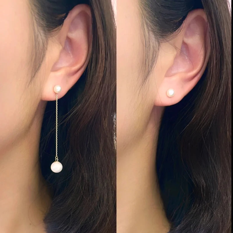 Sofia | Detachable Freshwater Pearl Drop Earrings (Solid Gold) Singapore Lady Estere Jewellery 14K 18K Solid Gold Lab-Grown Diamond