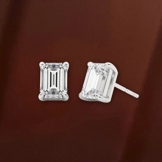 Soleil | Emerald Cut Diamond or Moissanite Studs (Solid Gold) | Lady Estere Jewellery 14K 18K Solid Gold Lab-Grown White Yellow Rose SG,