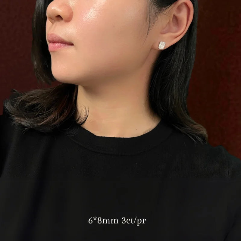 Soleil | Emerald Cut Diamond or Moissanite Studs (Solid Gold) | Lady Estere Jewellery 14K 18K Solid Gold Lab-Grown White Yellow Rose SG,