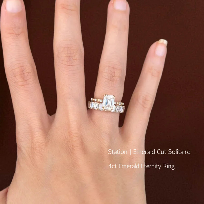 Station | Emerald Cut Solitaire Ring (Solid gold) | Lady Estere Jewellery | Worldwide 14K 18K Solid Gold Lab-Grown Diamond Moissanite White