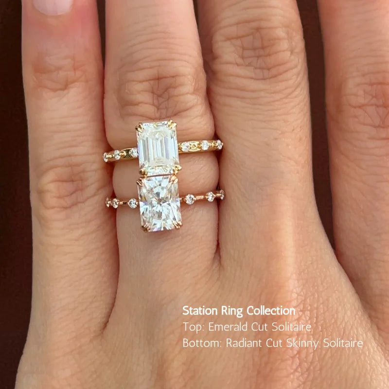 Station | Emerald Cut Solitaire Ring (Solid gold) | Lady Estere Jewellery | Worldwide 14K 18K Solid Gold Lab-Grown Diamond Moissanite White