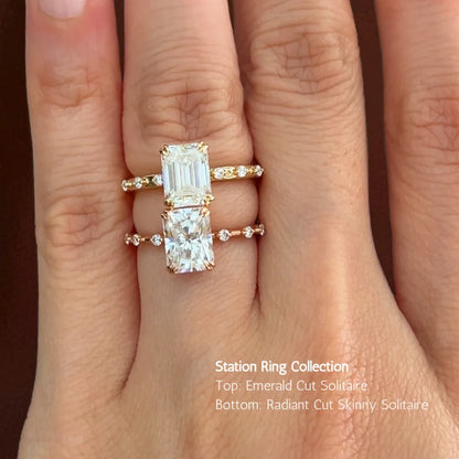 Station | Radiant Cut Skinny Solitaire Ring (Solid gold) | Lady Estere Jewellery 14K 18K Solid Gold Lab-Grown Diamond Moissanite White