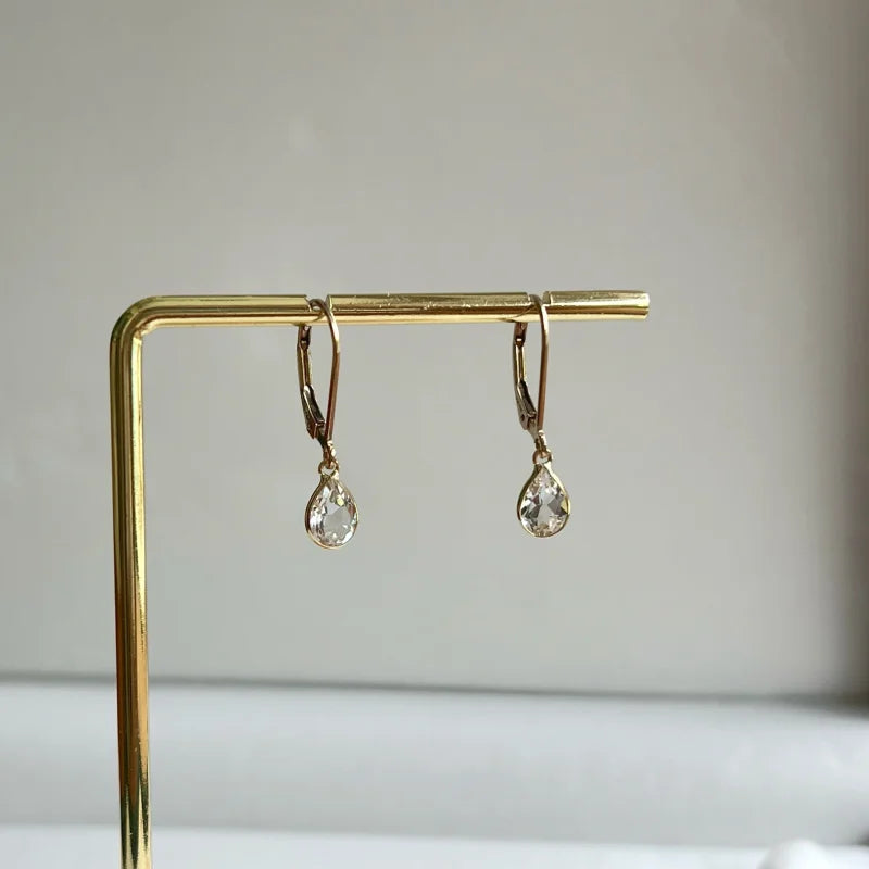 Teardrop | Charm Leverback Earrings (Citrine & Topaz) | Lady Estere Jewellery | Worldwide 14K 18K Solid Gold Lab-Grown Diamond Moissanite