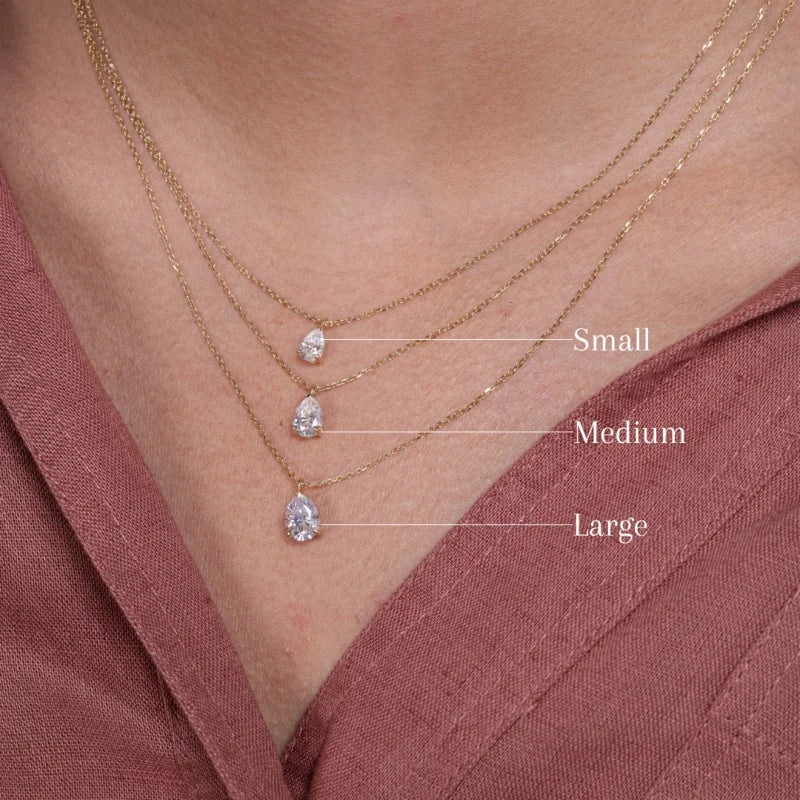 Teardrop (Pear) | Moissanite Solitaire Necklace (Solid Gold) | Lady Estere Jewellery 14K 18K Solid Gold Lab-Grown Diamond White Yellow Rose