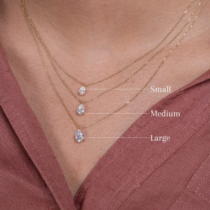 Teardrop (Pear) | Moissanite Solitaire Necklace (Solid Gold) | Lady Estere Jewellery 14K 18K Solid Gold Lab-Grown Diamond White Yellow Rose
