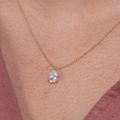 Teardrop (Pear) | Moissanite Solitaire Necklace (Solid Gold) | Lady Estere Jewellery 14K 18K Solid Gold Lab-Grown Diamond White Yellow Rose
